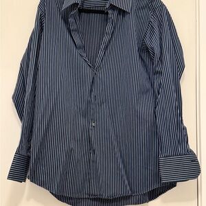 Boss Navy and White Striped Button Down Shirt